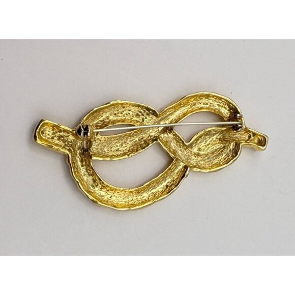Vintage Gold Tone Textured Knot Brooch Pin Nautical Inspired Hammered Finish - Picture 2 of 7